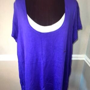 Purple and White Boxy Relaxed T-Shirt with Short Sleeves
